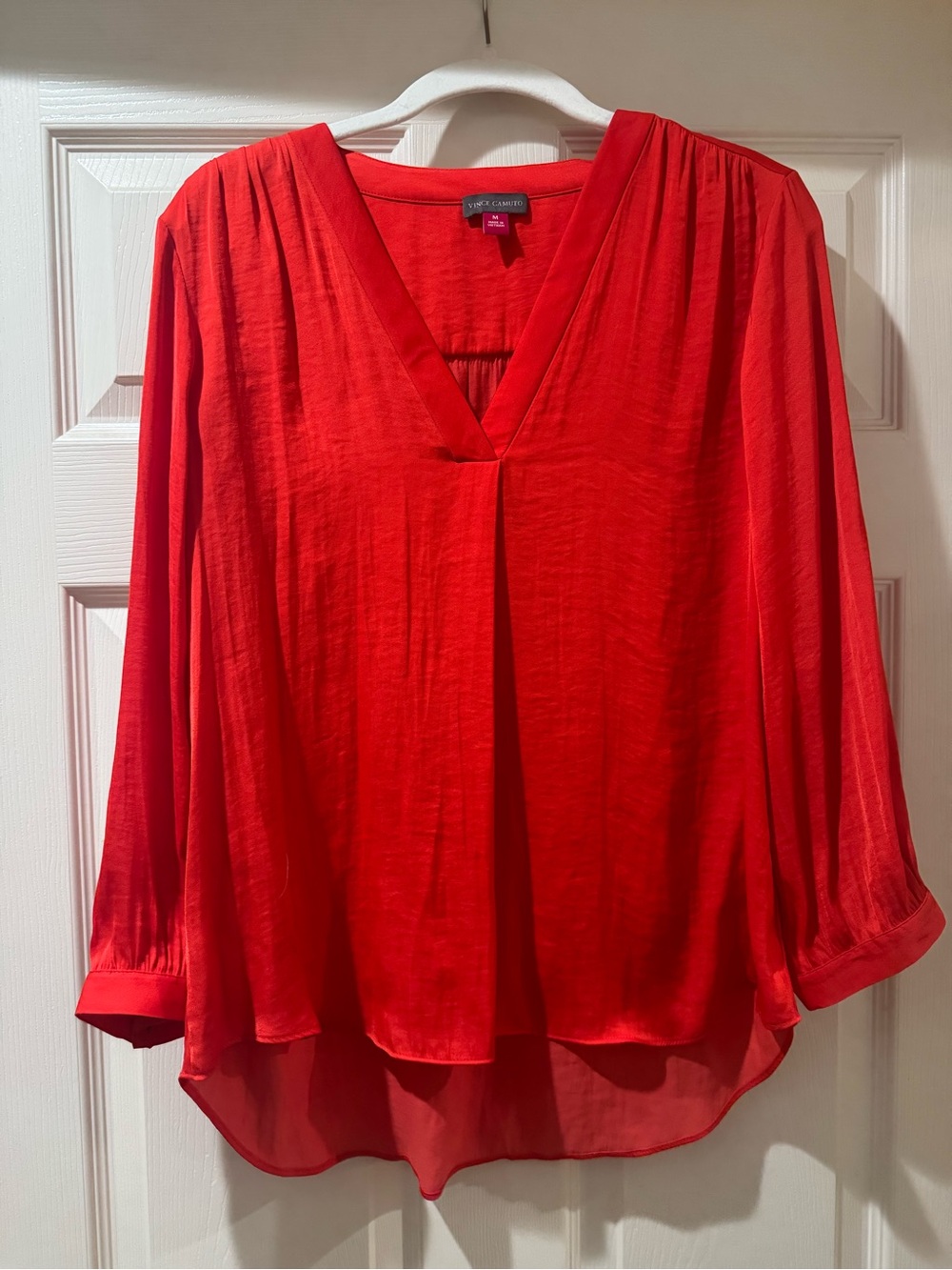 Vince Camuto Bright Red V-Neck Long-Sleeve Blouse